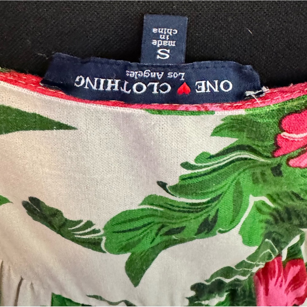 One Love Clothing Tropical Hibiscus Midi Dress Size Small Pink Green Floral - Picture 7 of 7